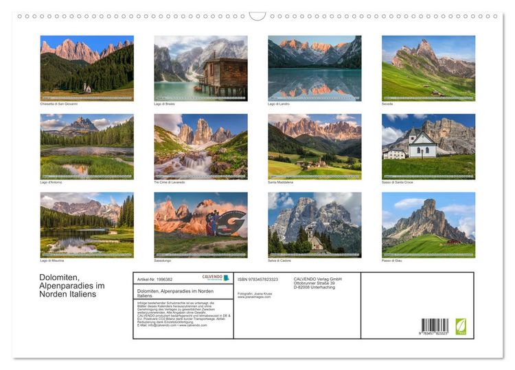 Produktbild: Dolomiten, Alpenparadies im Norden Italiens (Wandkalender 2026 DIN A2 quer), CALVENDO Monatskalender