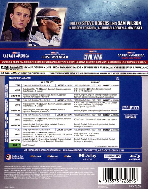 Produktbild: Captain America - 4-Movie-Collection (4 4K Ultra HDs) (+ 4 Blu-rays)