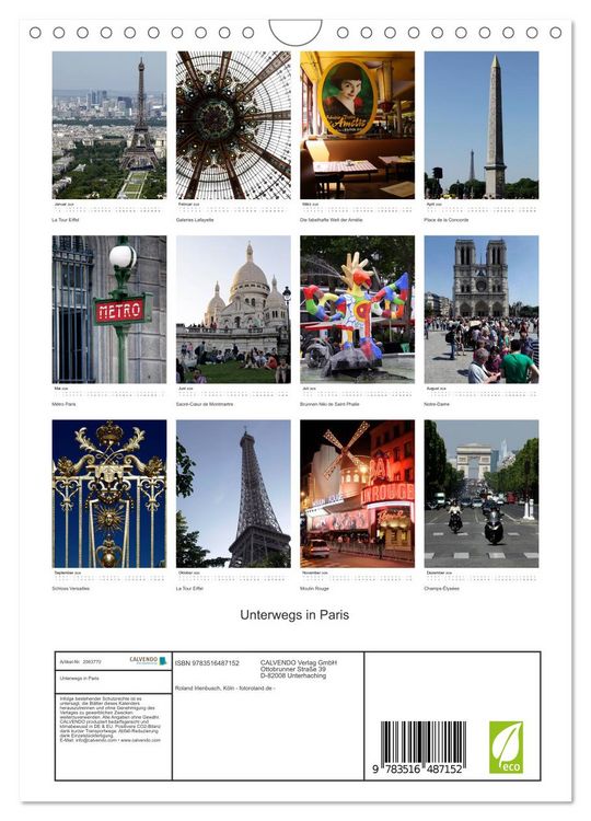 Produktbild: Unterwegs in Paris (Wandkalender 2026 DIN A4 hoch), CALVENDO Monatskalender