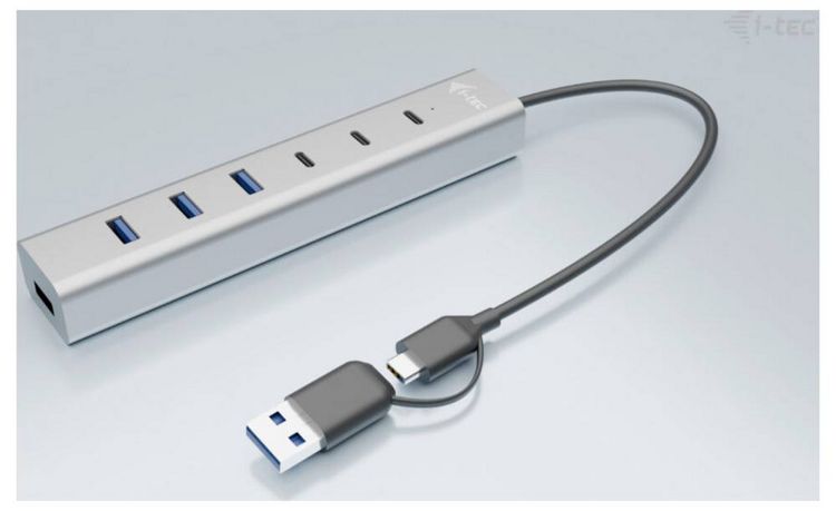 Produktbild: I-tec CAHUBMETAL7 USB-Hub 4+3 Port USB-A, USB-C&reg; USB 3.1 Gen1 5 GBit/s Grau CAHUBMETAL7