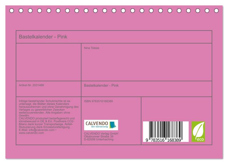 Produktbild: Bastelkalender - Pink (Tischkalender 2026 DIN A5 quer), CALVENDO Monatskalender