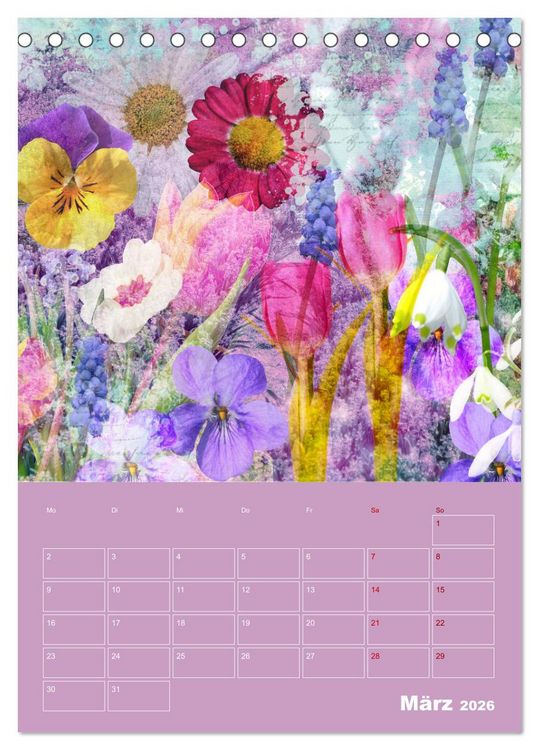 Produktbild: Kunterbunt gemischt - Kunterbunt gemischt - Farbenfroher Jahresplaner mit aufw&auml;ndigen Pflanzencollagen (Tischkalender 2026 DIN A5 hoch), CALVENDO Monatskalender