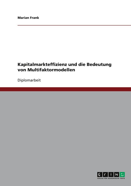 Produktbild: Kapitalmarkteffizienz und die Bedeutung von Multifaktormodellen
