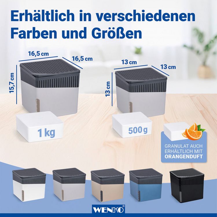 Produktbild: Raumentfeuchter Mod. Cube Grau 1000 g mit Nachf&uuml;ller, beugt Schimmel und Ger&uuml;chen vor