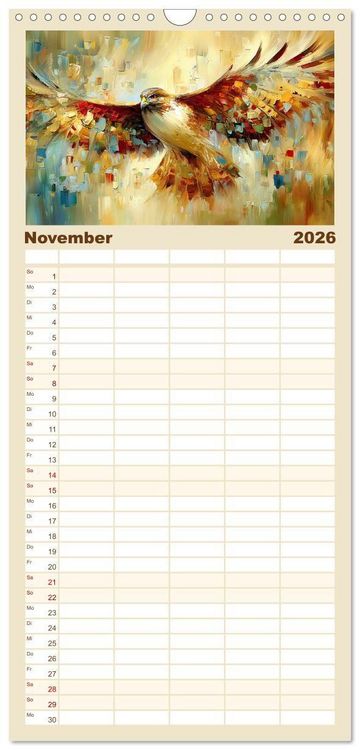 Produktbild: Familienplaner 2026 - Majest&auml;ten der L&uuml;fte. Raubv&ouml;gel zwischen Himmel und Kunst mit 5 Spalten (Wandkalender, 21 x 45 cm) CALVENDO