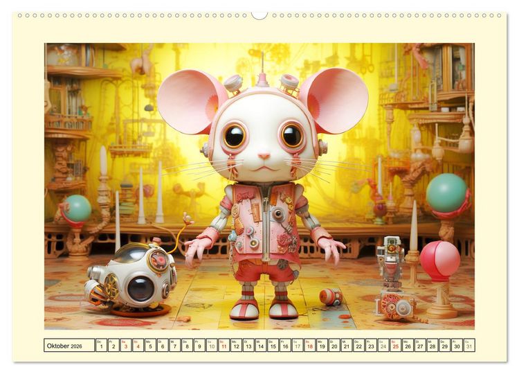 Produktbild: Fabelhafte Maschinen. Pop-Surrealistische Roboter-Tiere (hochwertiger Premium Wandkalender 2026 DIN A2 quer), Kunstdruck in Hochglanz