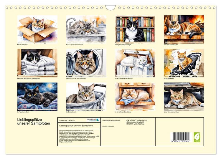 Produktbild: Lieblingspl&auml;tze unserer Samtpfoten (Wandkalender 2026 DIN A3 quer), CALVENDO Monatskalender