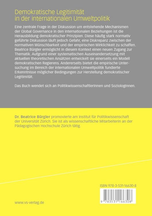 Produktbild: Demokratische Legitimit&auml;t in der internationalen Umweltpolitik