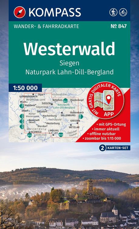 Produktbild: KOMPASS Wanderkarten-Set 847 Westerwald, Siegen, Naturpark Lahn-Dill-Bergland (2 Karten) 1:50.000