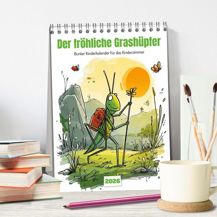 Produktbild: Der fr&ouml;hliche Grash&uuml;pfer - bunter Kinderkalender f&uuml;r das Kinderzimmer (Tischkalender 2026 DIN A5 hoch), CALVENDO Monatskalender