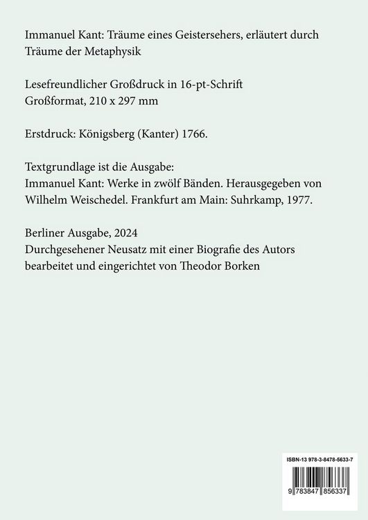 Produktbild: Tr&auml;ume eines Geistersehers, erl&auml;utert durch Tr&auml;ume der Metaphysik (Gro&szlig;druck)