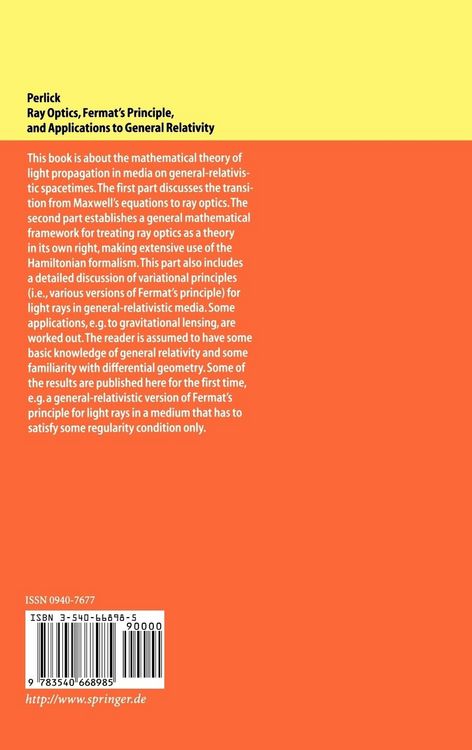 Produktbild: Ray Optics, Fermat's Principle, and Applications to General Relativity