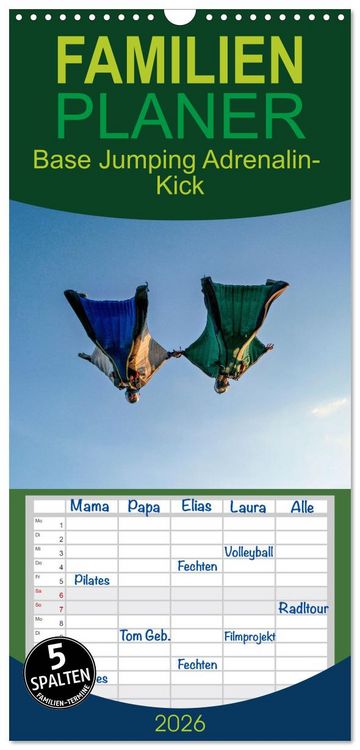 Produktbild: Familienplaner 2026 - Base Jumping Adrenalin- Kick mit 5 Spalten (Wandkalender, 21 x 45 cm) CALVENDO