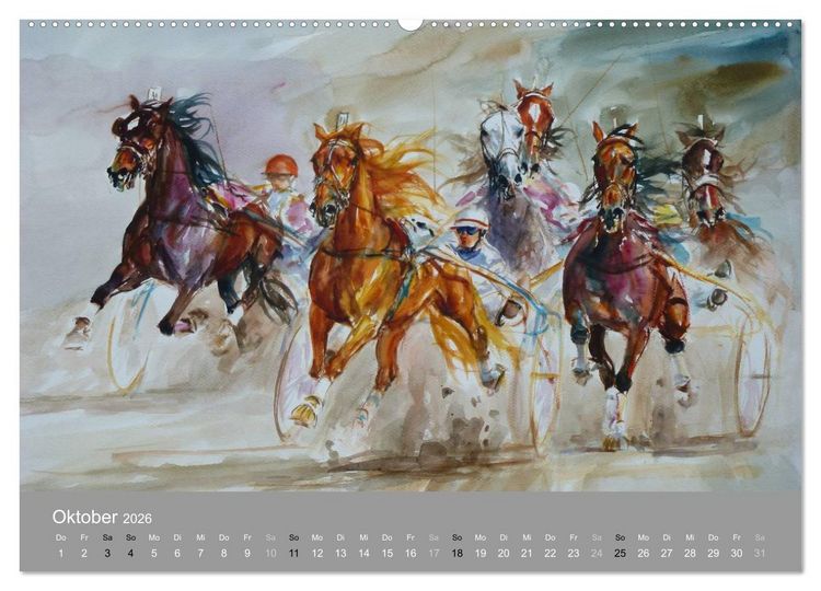Produktbild: Mit Pferden durch die Jahreszeiten - Pferdebilder in &Ouml;l und Aquarell (Wandkalender 2026 DIN A2 quer), CALVENDO Monatskalender