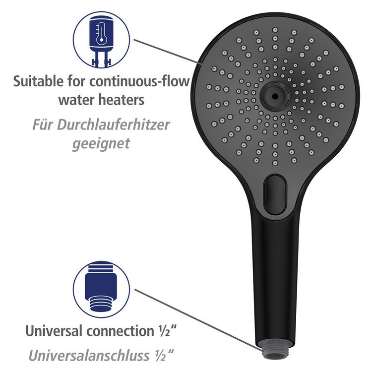 Produktbild: Duschkopf Mod. Ultimate Shower Schwarz/Grau, &Oslash; 13 cm