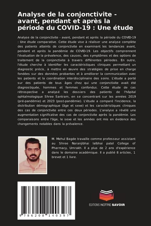 Produktbild: Analyse de la conjonctivite - avant, pendant et apr&egrave;s la p&eacute;riode du COVID-19 : Une &eacute;tude
