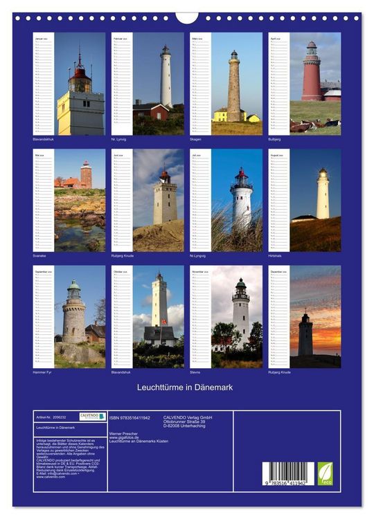 Produktbild: Leuchtt&uuml;rme in D&auml;nemark (Wandkalender 2026 DIN A3 hoch), CALVENDO Monatskalender