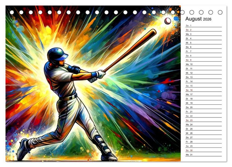 Produktbild: Baseball Acryl - Zwischen Realit&auml;t und KI Visionen (Tischkalender 2026 DIN A5 quer), CALVENDO Monatskalender