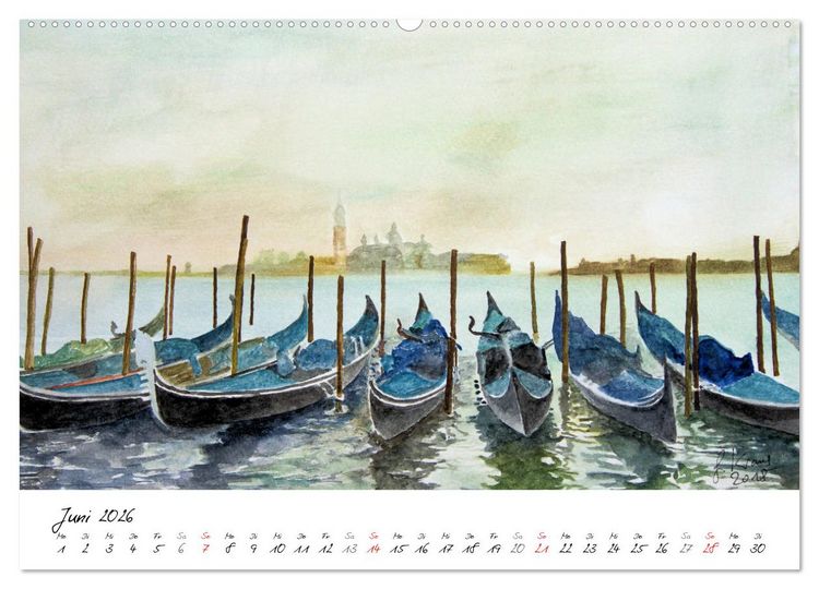 Produktbild: Venedig in stillen Aquarellen (Wandkalender 2026 DIN A2 quer), CALVENDO Monatskalender