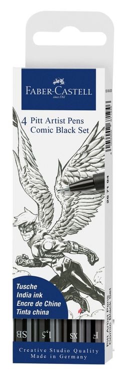 Produktbild: Faber-Castell Tuschestifte Pitt Artist Pens Comic schwarz, 4er Etui