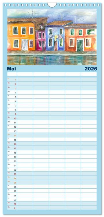 Produktbild: Familienplaner 2026 - Malerische Dorfansichten in Aquarell mit 5 Spalten (Wandkalender, 21 x 45 cm) CALVENDO