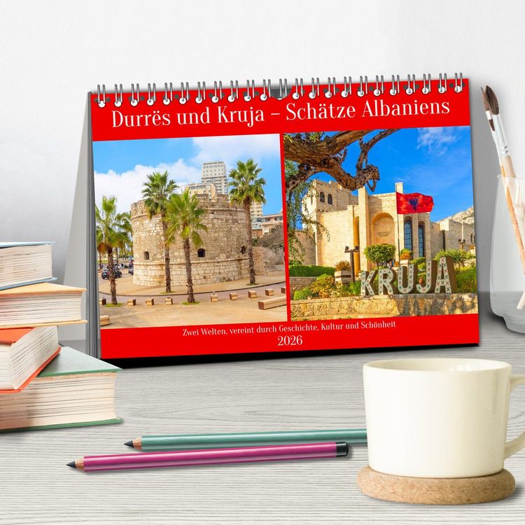 Produktbild: Durr&euml;s und Kruja &ndash; Sch&auml;tze Albaniens (Tischkalender 2026 DIN A5 quer), CALVENDO Monatskalender