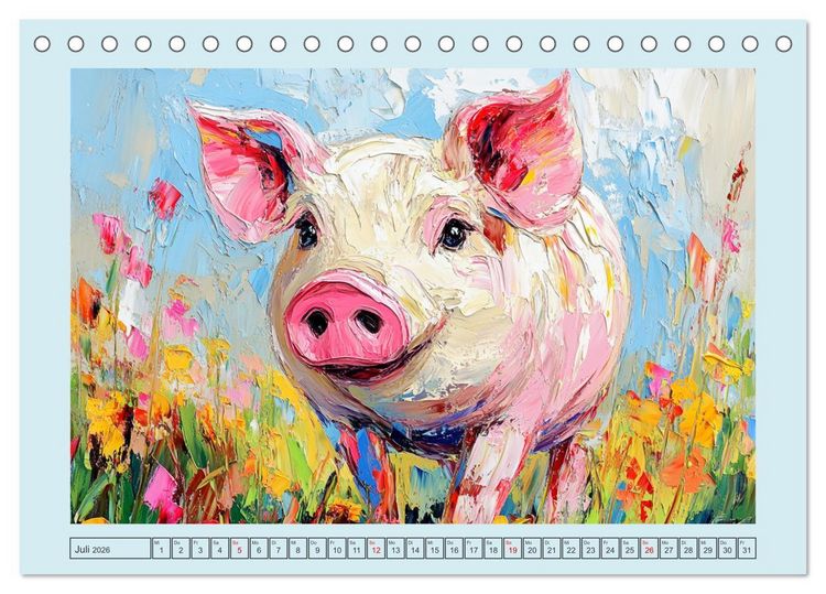 Produktbild: Lustiges Borstenvieh. Zauberhafte Schweinchen im &Ouml;lgem&auml;lde-Stil (Tischkalender 2026 DIN A5 quer), CALVENDO Monatskalender
