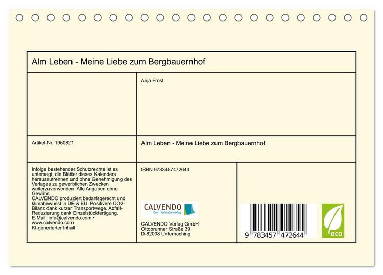 Produktbild: Alm Leben - Meine Liebe zum Bergbauernhof (Tischkalender 2026 DIN A5 quer), CALVENDO Monatskalender