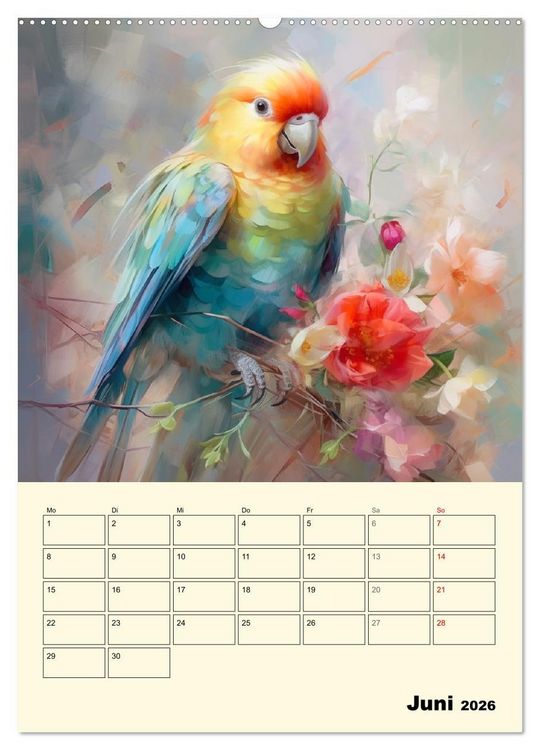 Produktbild: Bunte V&ouml;gel. Bezaubernde Papageien-Aquarelle (hochwertiger Premium Wandkalender 2026 DIN A2 hoch), Kunstdruck in Hochglanz