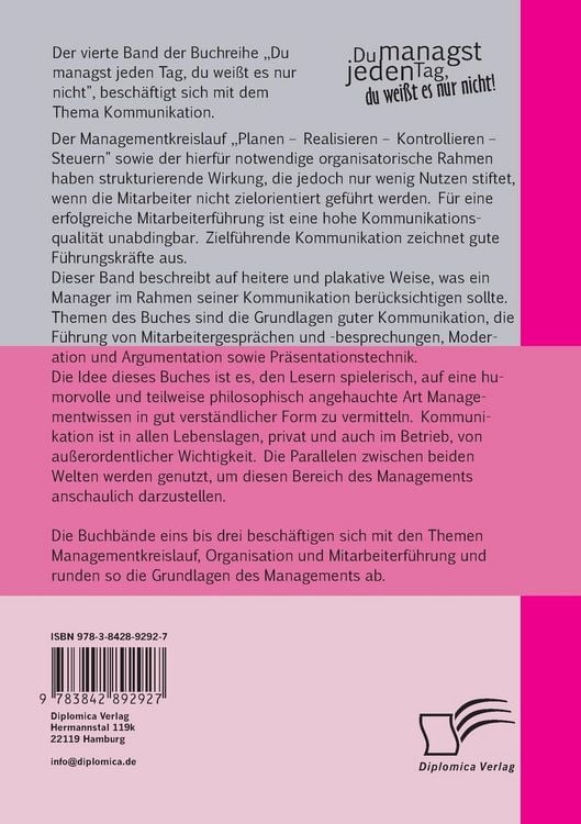 Produktbild: Du managst jeden Tag, du wei&szlig;t es nur nicht &ndash; Praxisratgeber Management: Band 4 Kommunikation