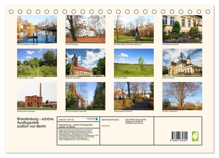 Produktbild: Brandenburg - sch&ouml;ne Ausflugsziele s&uuml;dlich von Berlin (Tischkalender 2026 DIN A5 quer), CALVENDO Monatskalender