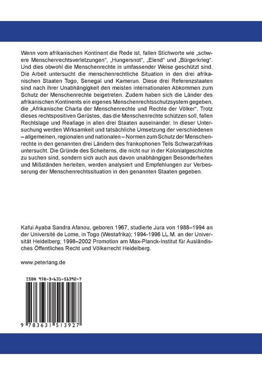 Produktbild: Der Menschenrechtsschutz in drei ausgew&auml;hlten frankophonen Staaten Afrikas: Togo, Senegal und Kamerun