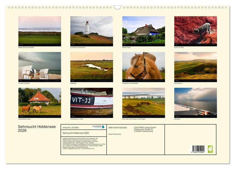 Produktbild: Sehnsucht Hiddensee 2026 (Wandkalender 2026 DIN A2 quer), CALVENDO Monatskalender