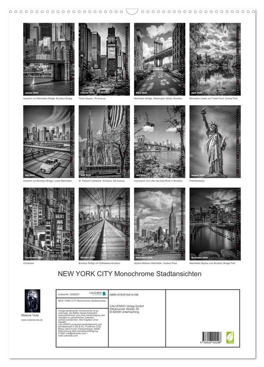 Produktbild: NEW YORK CITY Monochrome Stadtansichten (Wandkalender 2026 DIN A2 hoch), CALVENDO Monatskalender