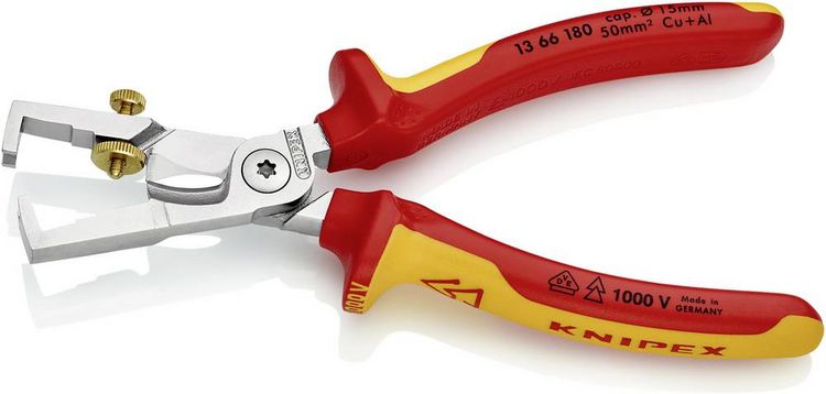Produktbild: Knipex StriX 13 66 180 Kabelschere Geeignet f&uuml;r (Abisoliertechnik) Alu- und Kupferkabel, ein- und mehrdr&auml;htig 15 mm 5 50 mm&sup2; 7