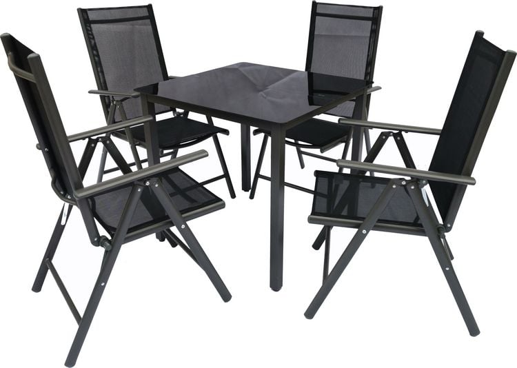 Produktbild: 5 tlg. Alu Glas Tisch Gartenset Sitzgruppe 80 SW