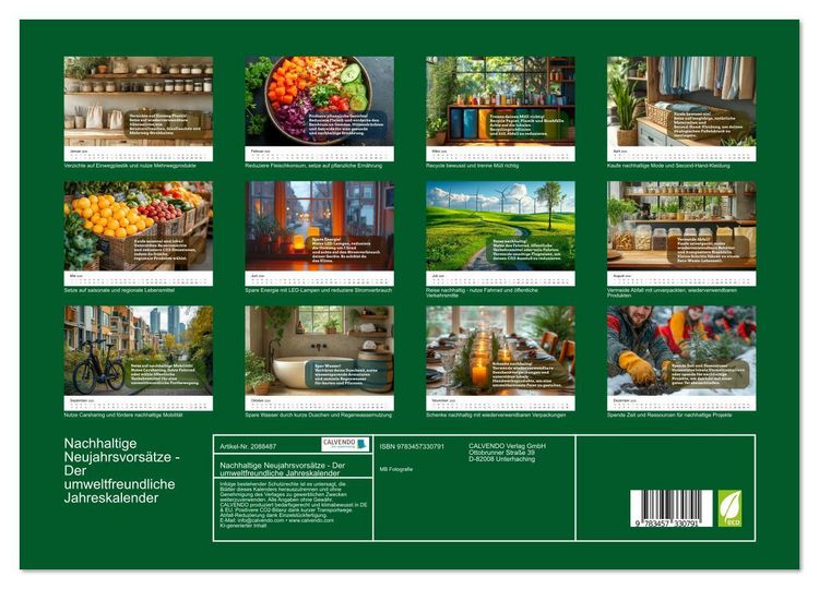 Produktbild: Nachhaltige Neujahrsvors&auml;tze - Der umweltfreundliche Jahreskalender (hochwertiger Premium Wandkalender 2026 DIN A2 quer), Kunstdruck in Hochglanz