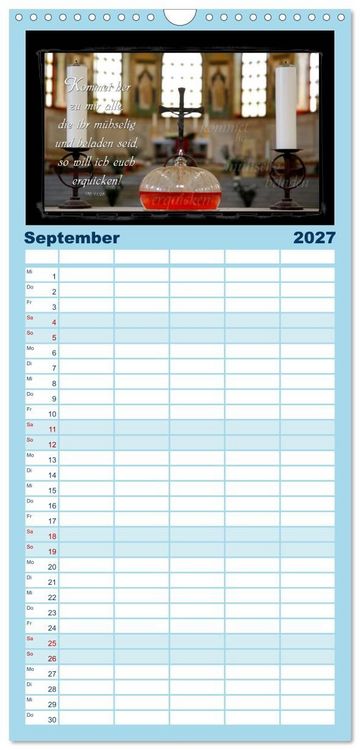 Produktbild: Familienplaner 2027 - Monat f&uuml;r Monat ein Bibelvers mit 5 Spalten (Wandkalender, 21 x 45 cm) CALVENDO