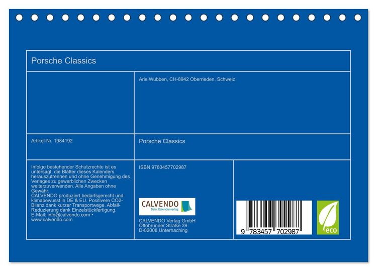 Produktbild: Porsche Classics (Tischkalender 2026 DIN A5 quer), CALVENDO Monatskalender