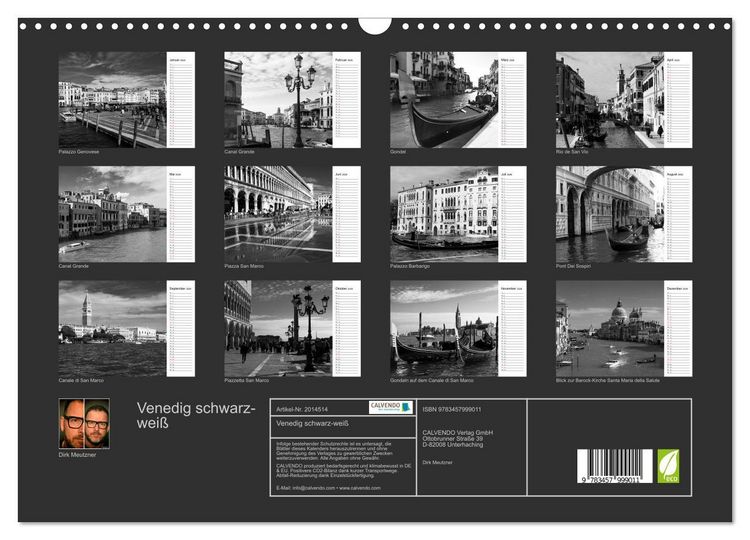 Produktbild: Venedig schwarz-wei&szlig; (Wandkalender 2026 DIN A3 quer), CALVENDO Monatskalender
