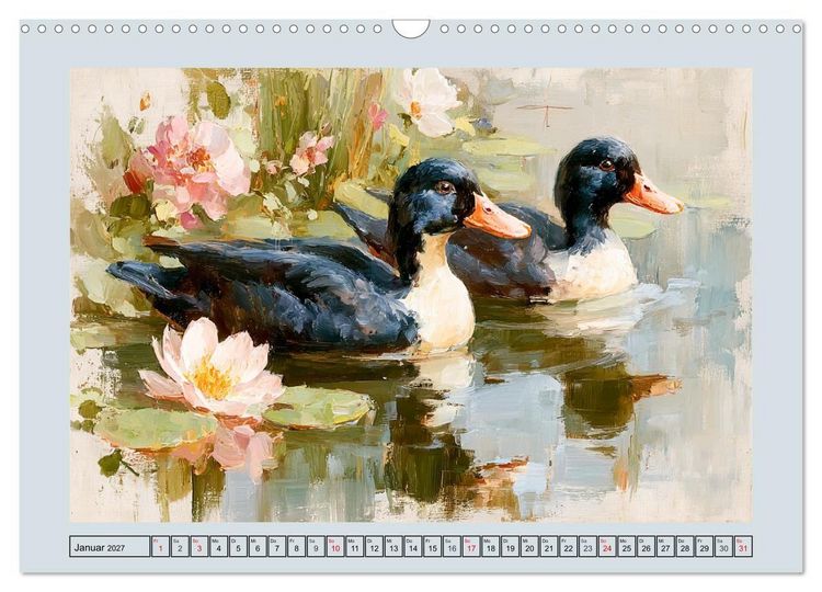 Produktbild: Federleichte Nostalgie. H&uuml;hner, Enten und G&auml;nse in duftigen Momenten (Wandkalender 2027 DIN A3 quer), CALVENDO Monatskalender