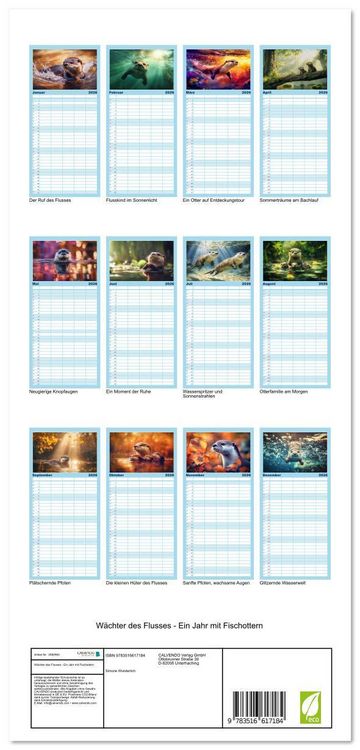 Produktbild: Familienplaner 2026 - W&auml;chter des Flusses - Ein Jahr mit Fischottern mit 5 Spalten (Wandkalender, 21 x 45 cm) CALVENDO