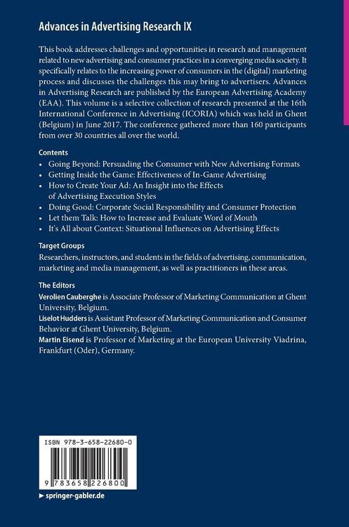 Produktbild: Advances in Advertising Research IX