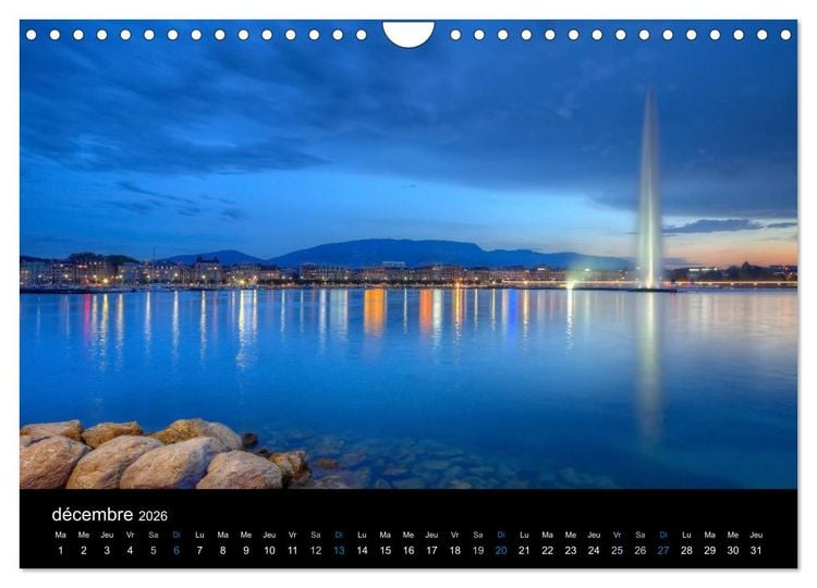 Produktbild: Cr&eacute;puscule sur Gen&egrave;ve (Calendrier mural 2026 DIN A4 vertical), CALVENDO calendrier mensuel