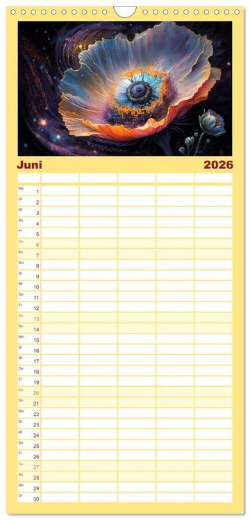 Produktbild: Familienplaner 2026 - Kosmische Bl&uuml;ten mit 5 Spalten (Wandkalender, 21 x 45 cm) CALVENDO