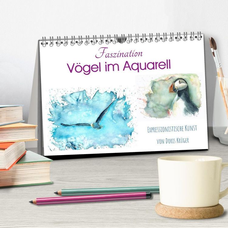 Produktbild: Faszination V&ouml;gel im Aquarell - Expressionistische Kunst von Doris Kr&uuml;ger (Tischkalender 2026 DIN A5 quer), CALVENDO Monatskalender