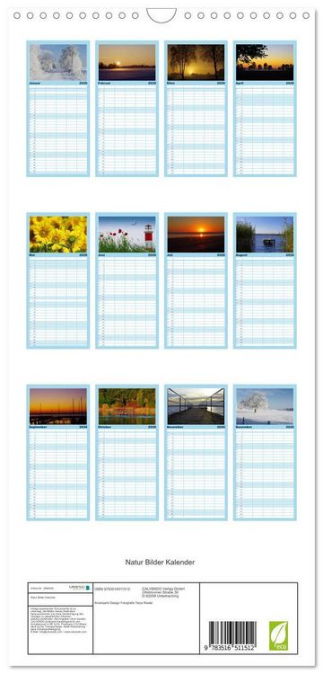Produktbild: Familienplaner 2026 - Natur Bilder Kalender mit 5 Spalten (Wandkalender, 21 x 45 cm) CALVENDO