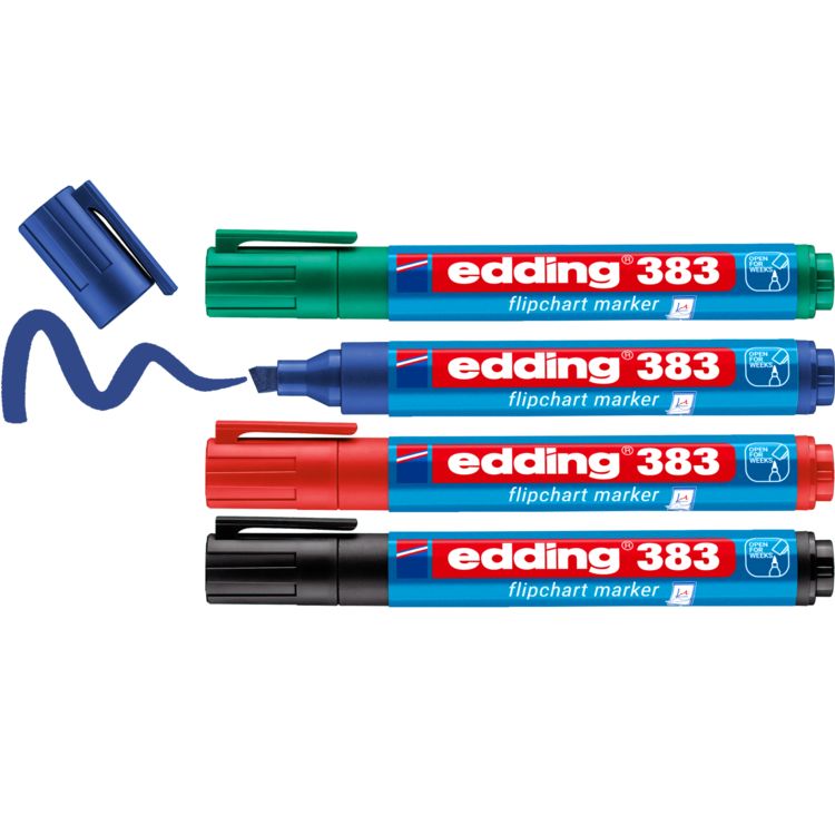 Produktbild: EDDING&reg; Flipchart Marker 383, 4er Etui (rot, blau, gr&uuml;n, schwarz) Kartonetui
