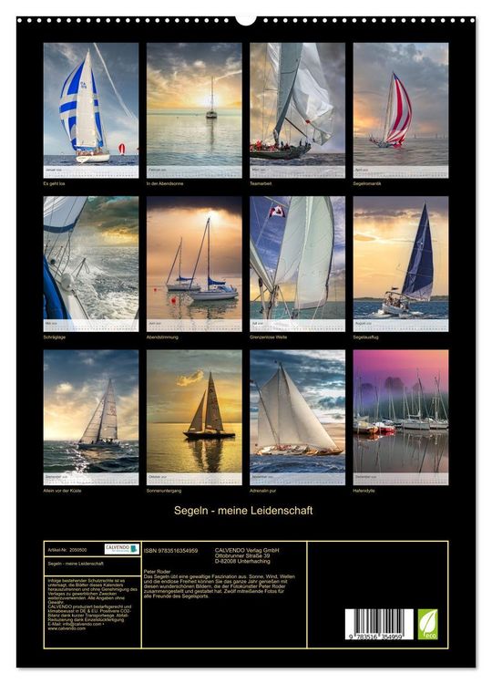 Produktbild: Segeln - meine Leidenschaft (hochwertiger Premium Wandkalender 2026 DIN A2 hoch), Kunstdruck in Hochglanz