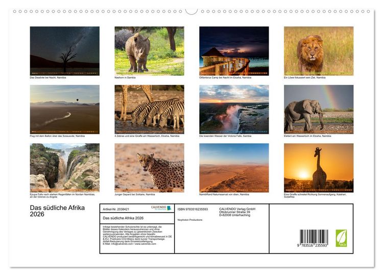 Produktbild: Das s&uuml;dliche Afrika 2026 (hochwertiger Premium Wandkalender 2026 DIN A2 quer), Kunstdruck in Hochglanz